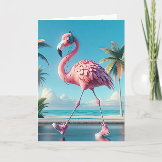 Rosa Flamingo Wearing Sneakers Kort (Framsida)