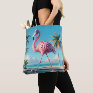 Rosa Flamingo Wearing Sneakers och hörlurar Tygkasse