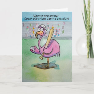 Rosa Flamingo Whimsical Funny Bird Painting Kort