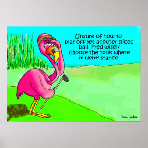 Rosa Flamingo Whimsical Golf Boll Borttappad Humor Poster