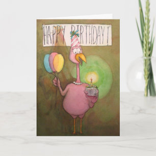 Rosa Flamingo Whimsical Grattis på födelsedagen Ca Kort