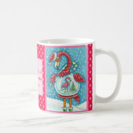 ROSA FLAMINGO, WHITE CHRISTMAS SNÖ GLOBE MUGG