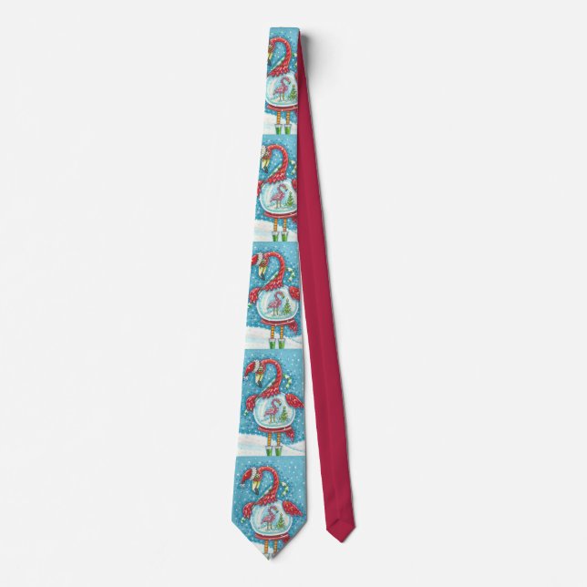 ROSA FLAMINGO, WHITE CHRISTMAS SNÖ GLOBE NECK TIE SLIPS (Framsida)
