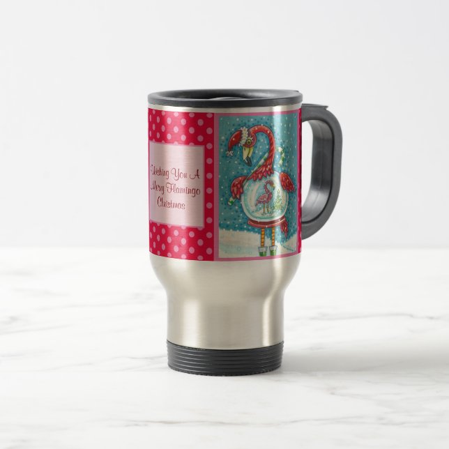 ROSA FLAMINGO, WHITE CHRISTMAS TRAVEL COMMUTER MUG RESEMUGG (Framsida höger)