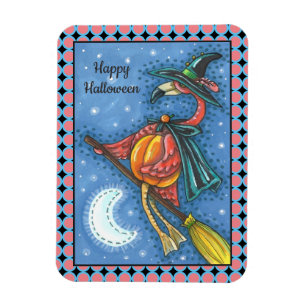 ROSA FLAMINGO WITCH, FLYGER ÖVER MÅNE PÅ EN BROMMA MAGNET