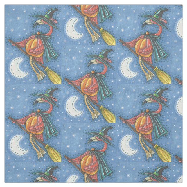 ROSA FLAMINGO WITCH, HALLOWEEN FABRIC Repeat Tyg (Provkarta)