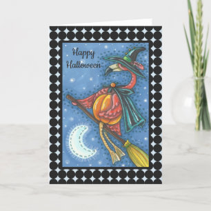 ROSA FLAMINGO WITCH HALLOWEEN GREETING CARD Blank Kort