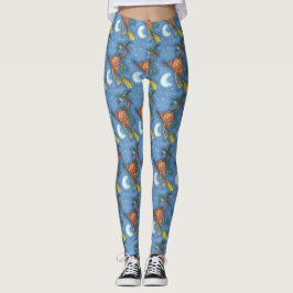 ROSA FLAMINGO WITCH ON BROOM HALLOWEEN LEGGINGS