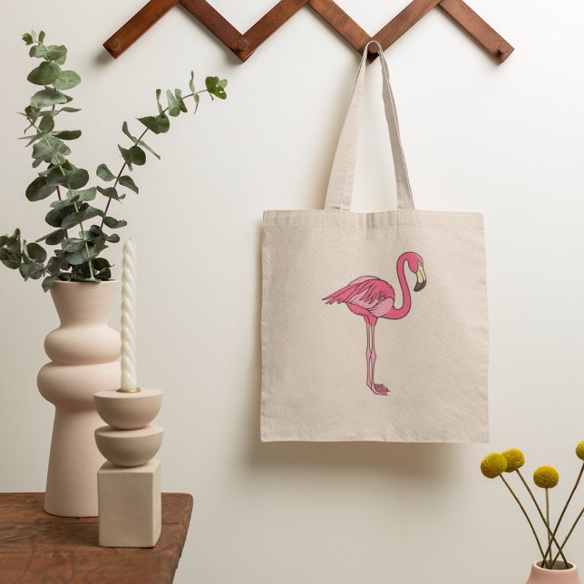 Rosa Flamingo with Long Ben Tote Bag Tygkasse (Skapare uppladdad)