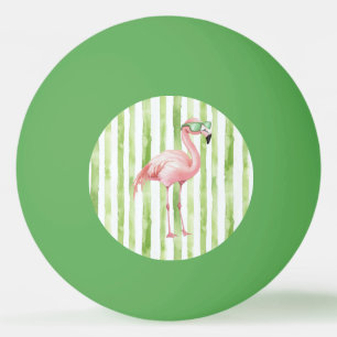 Rosa Flamingo with Sunglass Grönt Rand Pingisboll