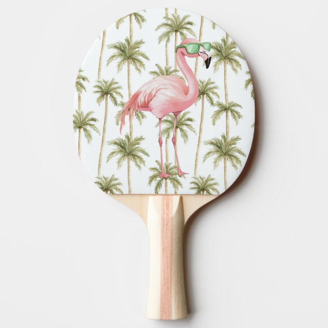 Rosa Flamingo with Sunglass Grönt Rand Pingisracket (Baksidan)