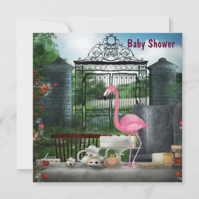 Rosa Flamingo Wonderland Tea Party Baby Shower Inbjudningar (Framsida)