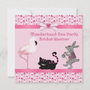 Rosa Flamingo Wonderland Tea Party Möhippa Inbjudningar