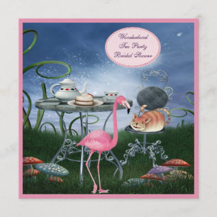 Rosa Flamingo Wonderland Tea Party Möhippa Inbjudningar