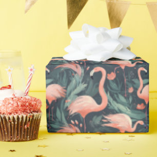 Rosa Flamingoes in Ferns Presentpapper