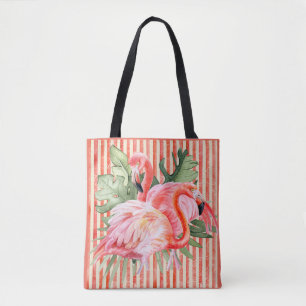 Rosa Flamingoes Tropical Löv Coral Rand Tygkasse