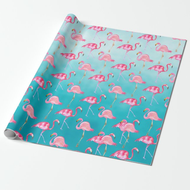 Rosa Flamingoes & Turquise Blue Sea Presentpapper (Utrullad)