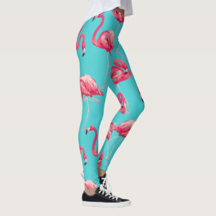 Rosa flamingofåglar på turkosbakgrund leggings