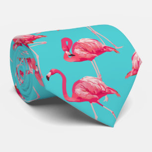 Rosa flamingofåglar på turkosbakgrund slips