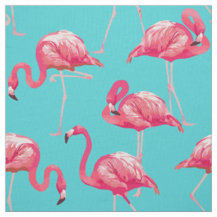 Rosa flamingofåglar på turkosbakgrund tyg