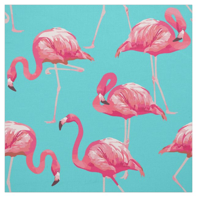 Rosa flamingofåglar på turkosbakgrund tyg (Provkarta)