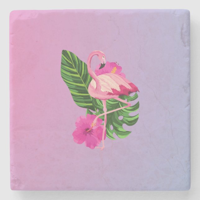Rosa flamingofärgad blommigt stenunderlägg (Framsidan)