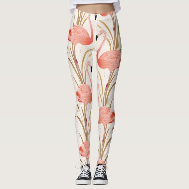 Rosa Flamingogenomköraredamasker Leggings (Framsida)