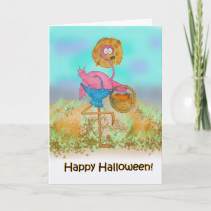Rosa Flamingohappy halloweenpumpa lappar lantgård Kort