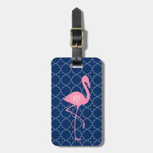 Rosa Flamingomarin Quatrefoil för Monogram Bagagebricka
