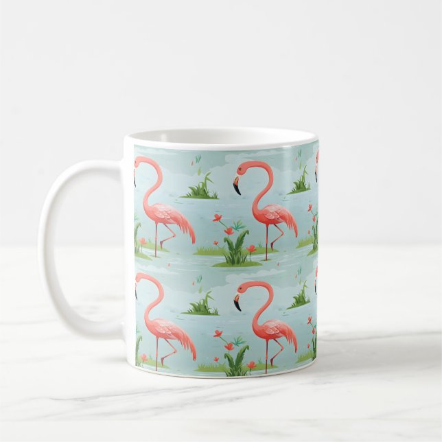 Rosa flamingomönster kaffemugg (Vänster)