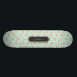 Rosa Flamingomönster med förnamn Skateboard Bräda 20,5 Cm<br><div class="desc">Denna är en teckning av en flamingofågel som gjordes in i ett mönster. Bakgrunden är en nätt mintfärg.  Det finns en ram i designen var du kan ha ditt namn att skrivas ut.</div>