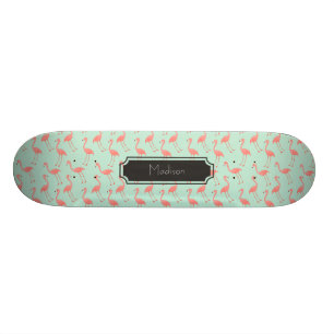 Rosa Flamingomönster med förnamn Skateboard Bräda 20,5 Cm