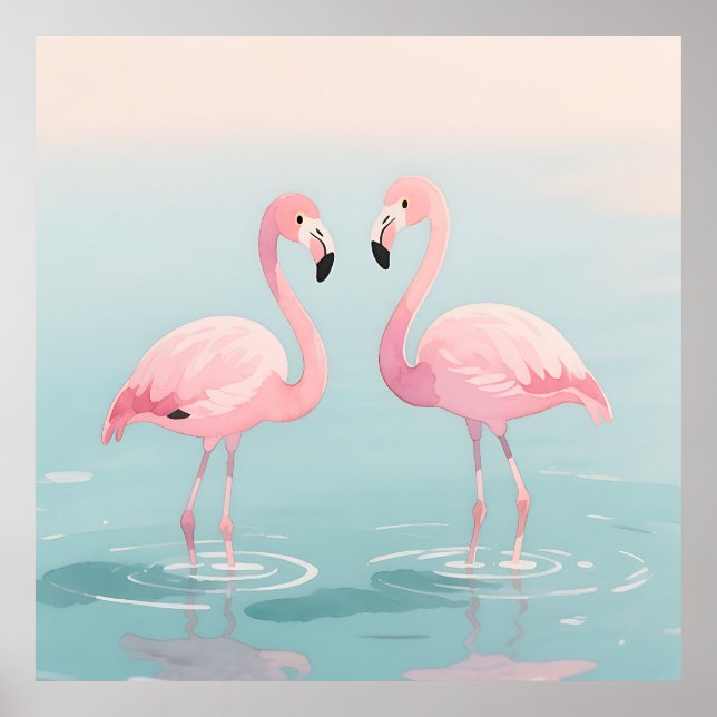Rosa flamingopar Vattenfärg lugnhet Poster (Framsidan)