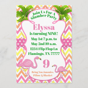 Rosa Flamingoparty- eller slummerpartyinbjudan Inbjudningar