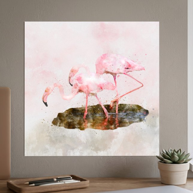 Rosa Flamingor Kamratskap i Akvarellkonst Poster (Pink Flamingos Companionship in Watercolor Art. Poster)
