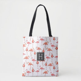 Rosa flamingor Monogrammönster | Tote-väska Tygkasse