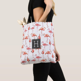 Rosa flamingor Monogrammönster | Tote-väska Tygkasse