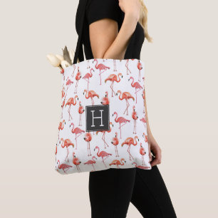 Rosa flamingor Monogrammönster   Tote-väska Tygkasse