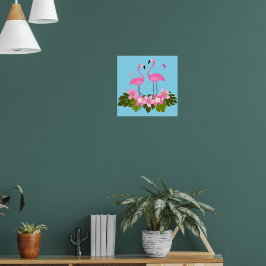 Rosa Flamingor Tropical Blommig Illustration Poster