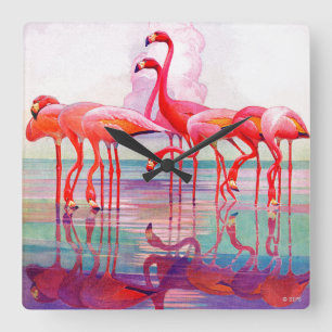 Rosa Flamingos av Francis Lee Jacques Fyrkantig Klocka