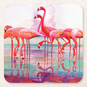 Rosa Flamingos av Francis Lee Jacques Underlägg Papper Kvadrat
