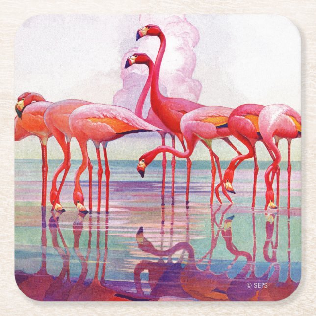 Rosa Flamingos av Francis Lee Jacques Underlägg Papper Kvadrat (Framsidan)