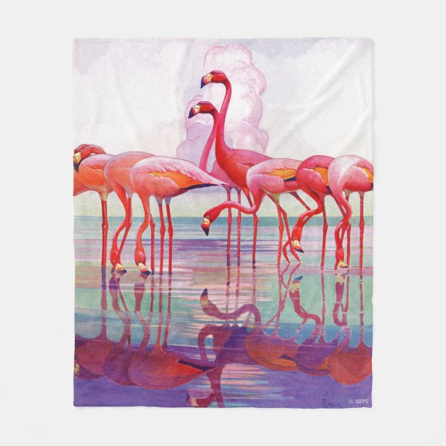 Rosa Flamingos av Francis Lee Jaques Fleecefilt (Framsidan)