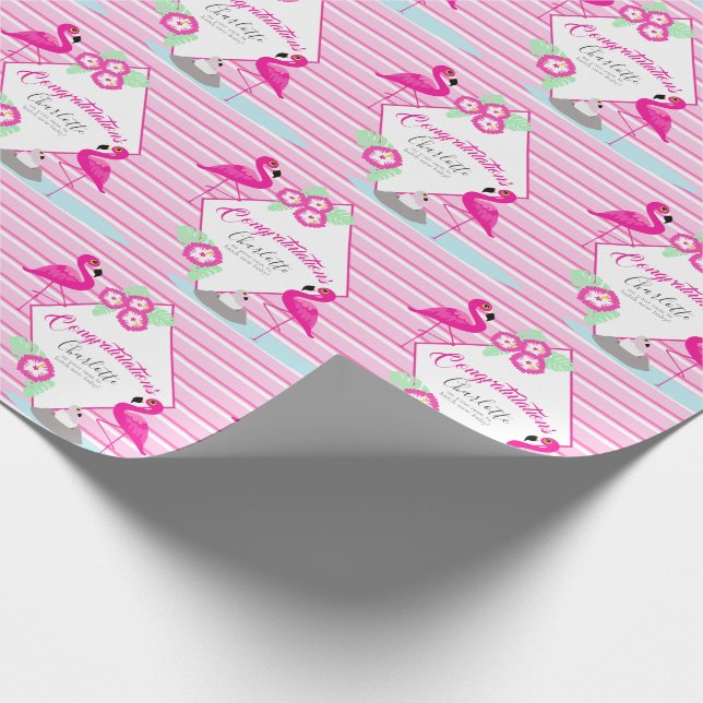 Rosa flamingos babydusch mönster grafik papper presentpapper (Hörn)