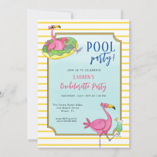 Rosa Flamingos Bassäng Bachelorette-partiet Inbjudningar