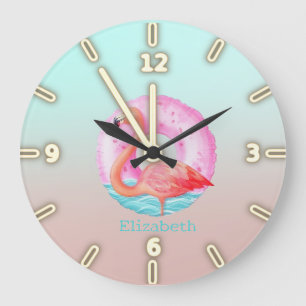 Rosa Flamingos Bassäng Flyter Stor Klocka