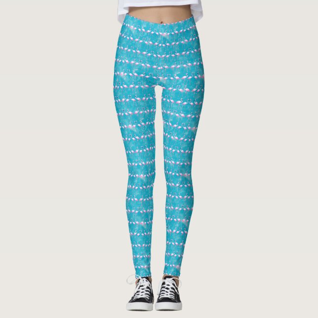 Rosa Flamingos Beach-sommaren Leggings (Framsida)
