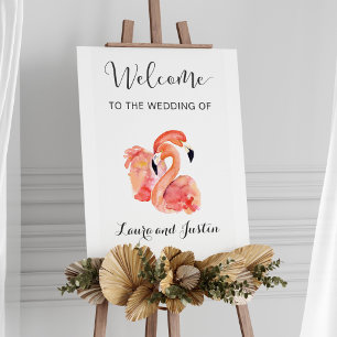 Rosa Flamingos Beach Wedding Välkommen Poster