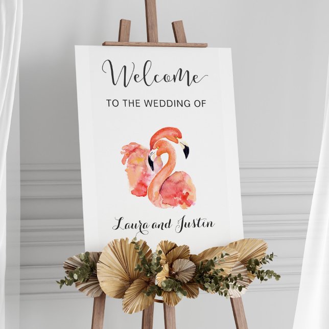 Rosa Flamingos Beach Wedding Välkommen Poster (Skapare uppladdad)