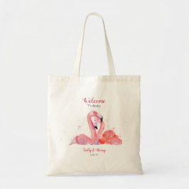 Rosa Flamingos Beach Wedding Welcome Tote Bag Tygkasse